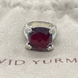 David Yurman 15mm Cushion Garnet & Diamonds Ring